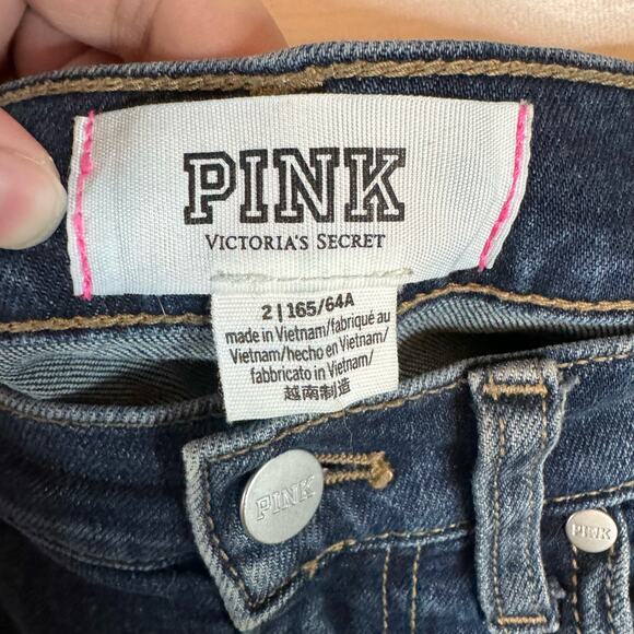 Pink Victoria's Secret Dark Wash Cut Off Distressed Denim Shorts Size 2 - Picture 4 of 4